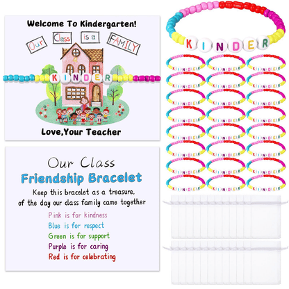 🏫Back to School Friendship Bracelets Set🧒 -Include Our Class Is a Family Greeting Card and  Bracelet with Bags Gift