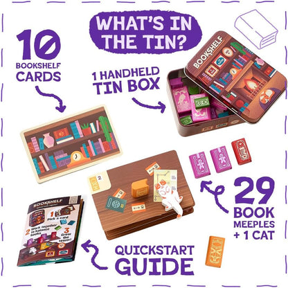 📚🎲Bookshelf Cooperative Stacking Game | Skill & Balance Card and Book Tower Game in Travel Tin
