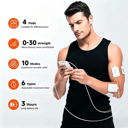 💪Rechargeable Muscle Stimulator Massager, 10 Modes 30 Intensity Levels TENS Unit with 10 Pads, Dual Channel Portable Pain Relief Device for Neck Body Recovery