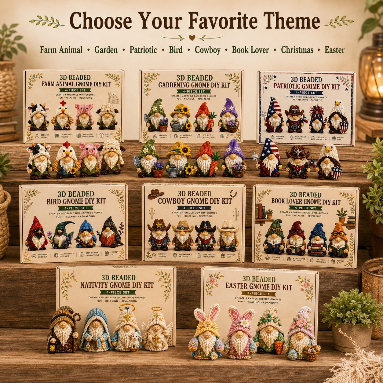 3D Beaded Gnome DIY Kit Collection