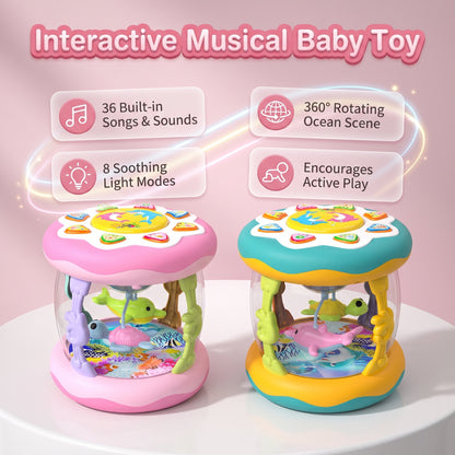 Montessori Sensory Musical Ocean Projector Toy for Babies & Toddlers ⭐ Interactive Duck Shaped Light-Up Music Box with Soothing Lullabies, 360° Rotating Aquarium & Tummy Time Crawling Toy for Boys & Girls