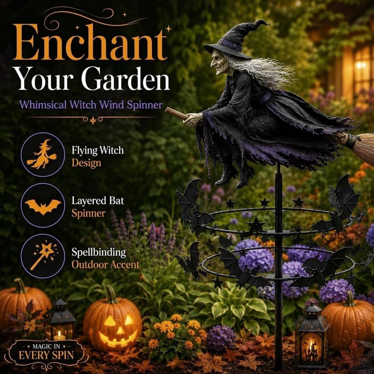🔥49% Off Last Day -Halloween Early Bird Special🧙‍♀️ The Enchanted Witch Garden Wind Spinner
