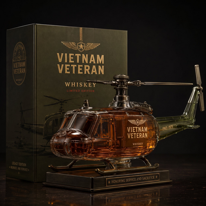 🇺🇸🚁🎖️Vietnam Veteran Huey Helicopter 1965-1975 Whiskey Bottle