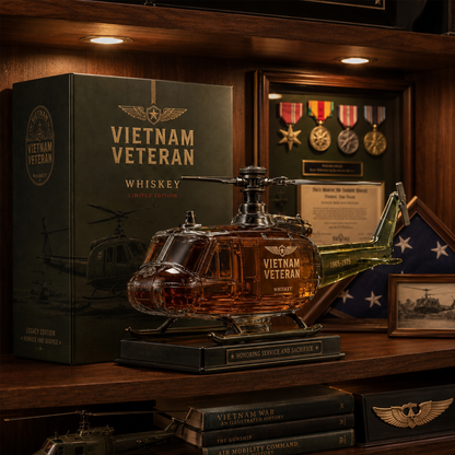 🇺🇸🚁🎖️Vietnam Veteran Huey Helicopter 1965-1975 Whiskey Bottle