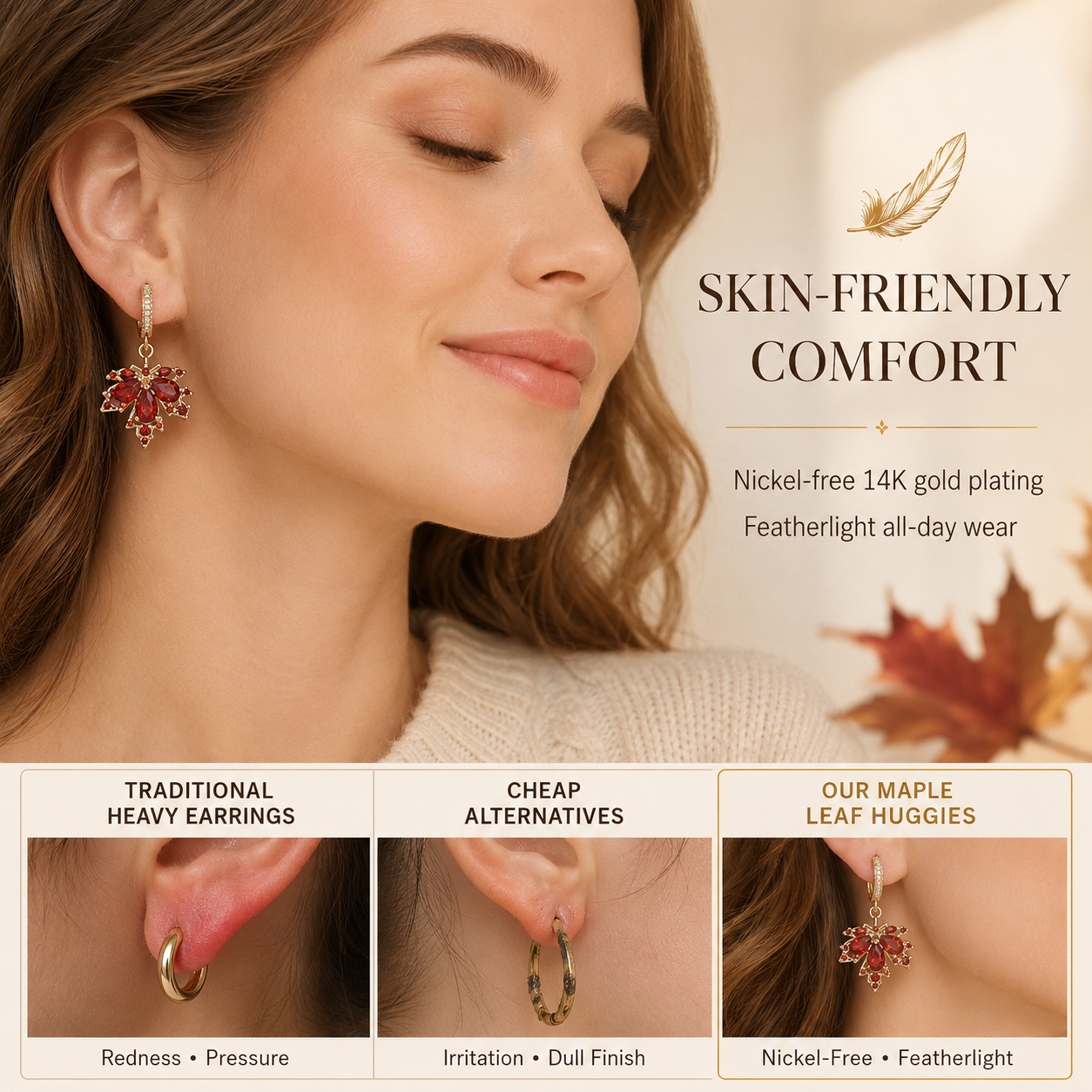 🍁 Autumn Glow: Crystal Maple Leaf Drop Earrings in Gold Finish