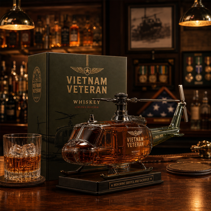 🇺🇸🚁🎖️Vietnam Veteran Huey Helicopter 1965-1975 Whiskey Bottle