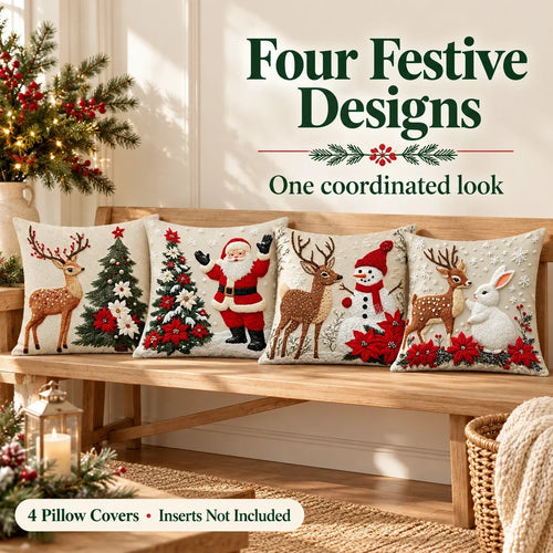 🎄 Christmas Pillow Covers 4-Piece Set — Festive Sofa Makeover