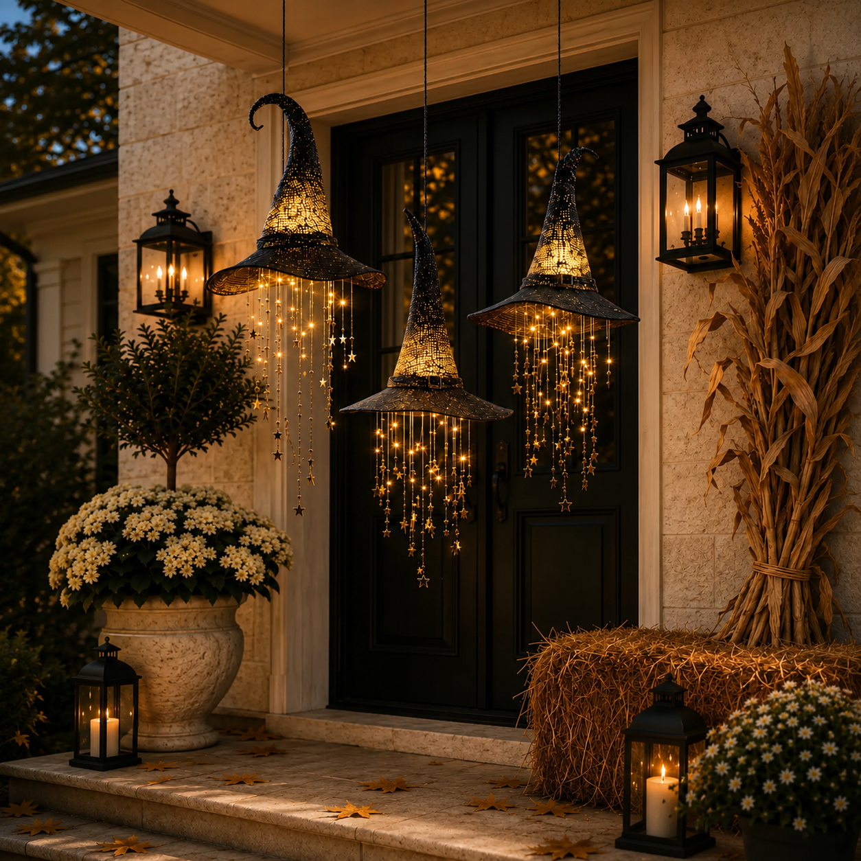 Lighted Witch Hat Hanging Decor with Cascading Stars