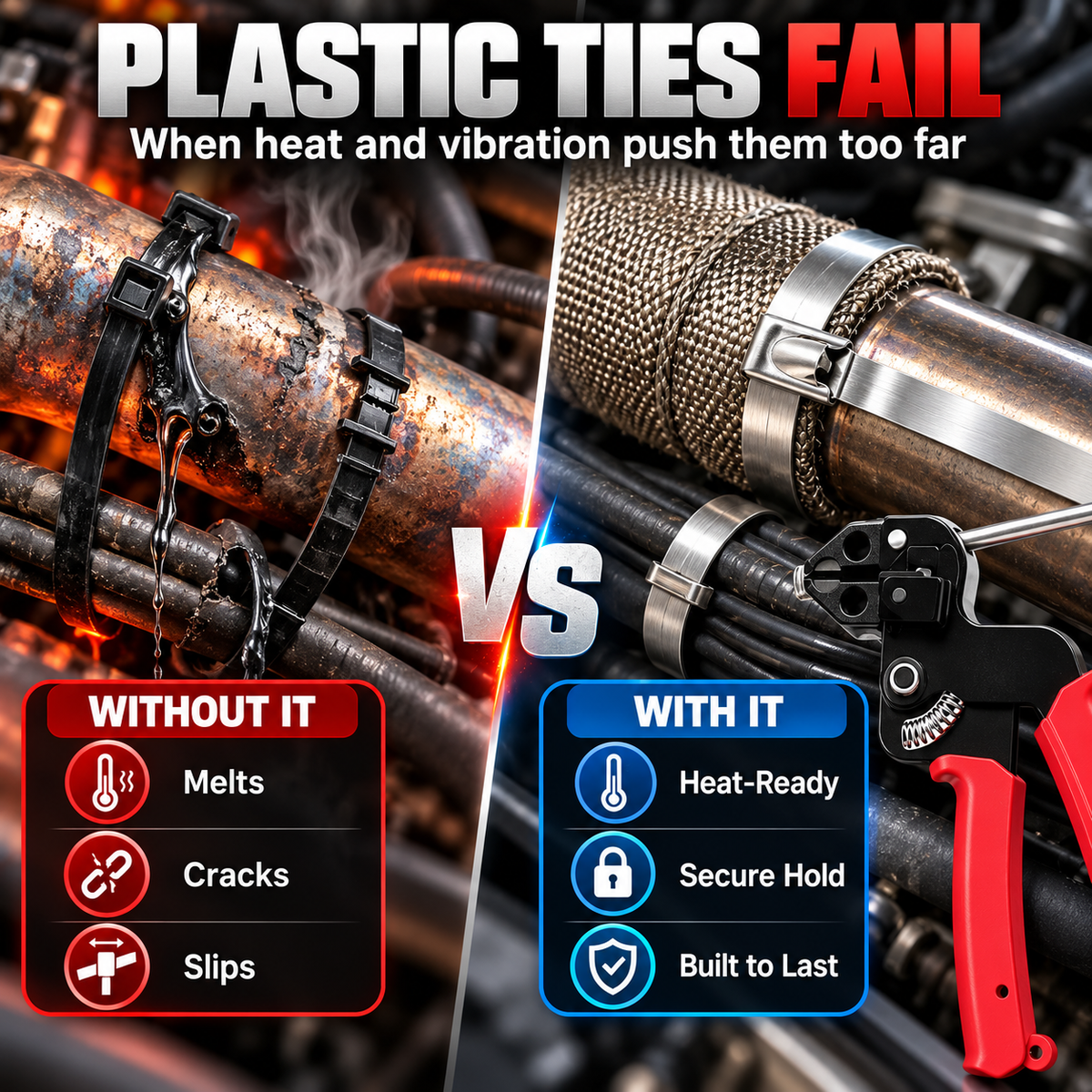 304 Stainless Steel Cable Tie Kit with Tool + 100 Ties