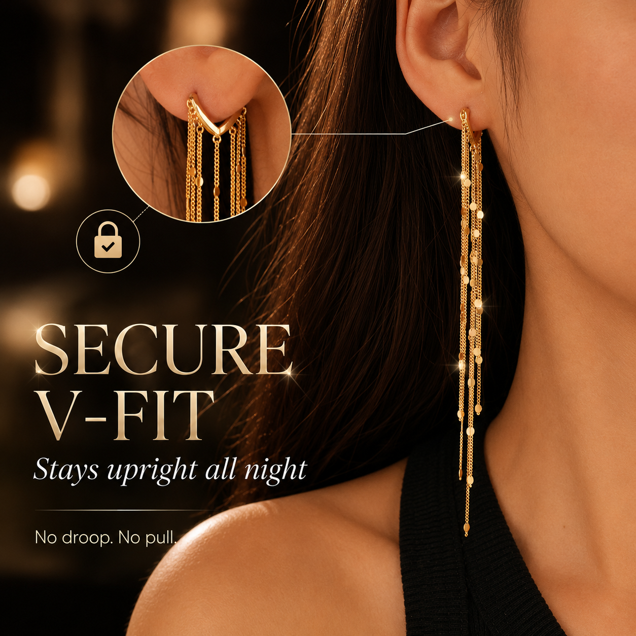 🌟 Chic V-Shape Huggie Long Fringe Dangle Earrings