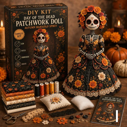 🎃 Day of the Dead Patchwork Doll DIY Sewing Kit – Handmade Fabric Doll Making Kit with Floral Details