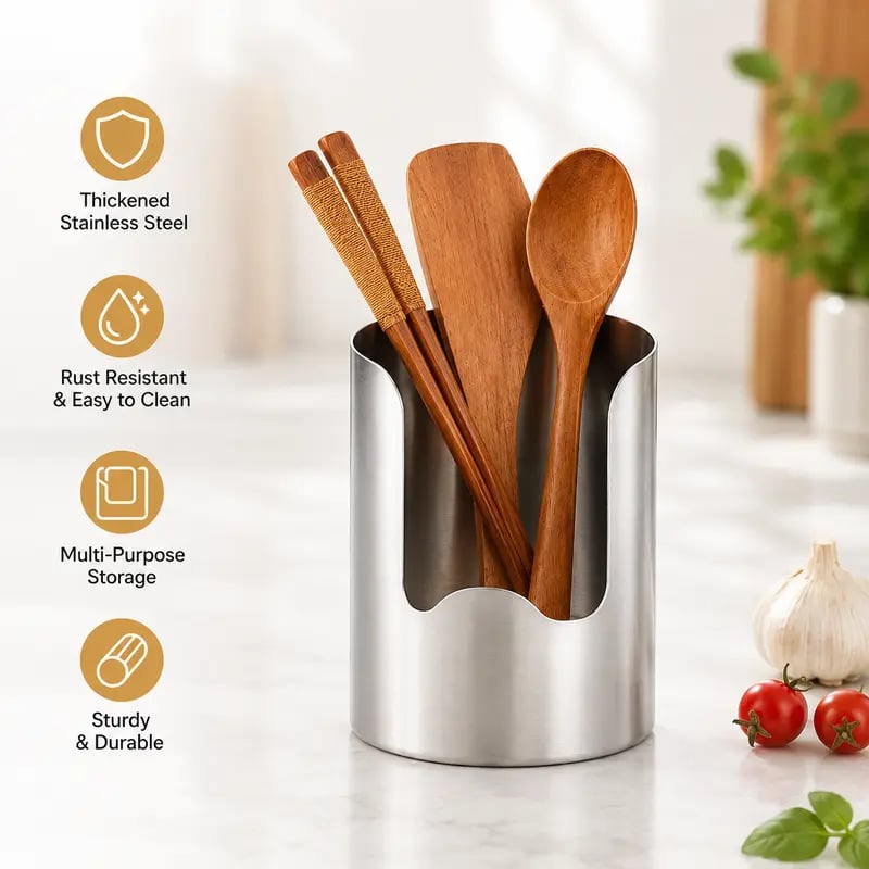 ✨ 49% OFF Stainless Steel Utensil Organizer | Keep Your Kitchen Counter Clean & Stylish 🍴