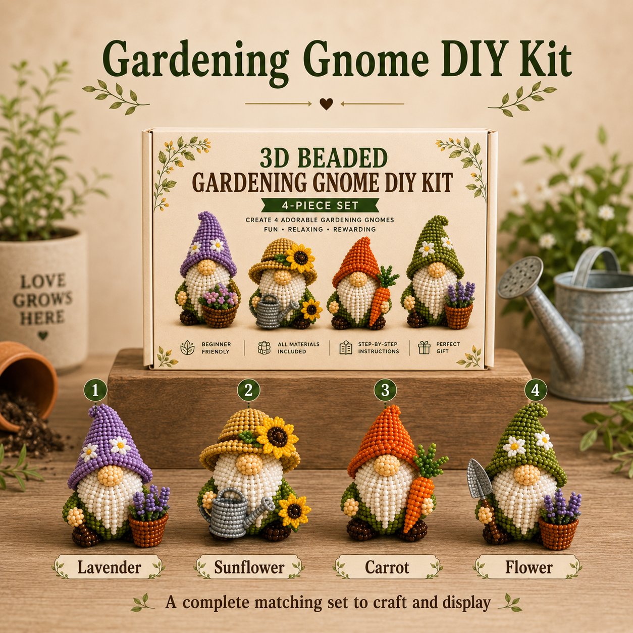 3D Beaded Gnome DIY Kit Collection