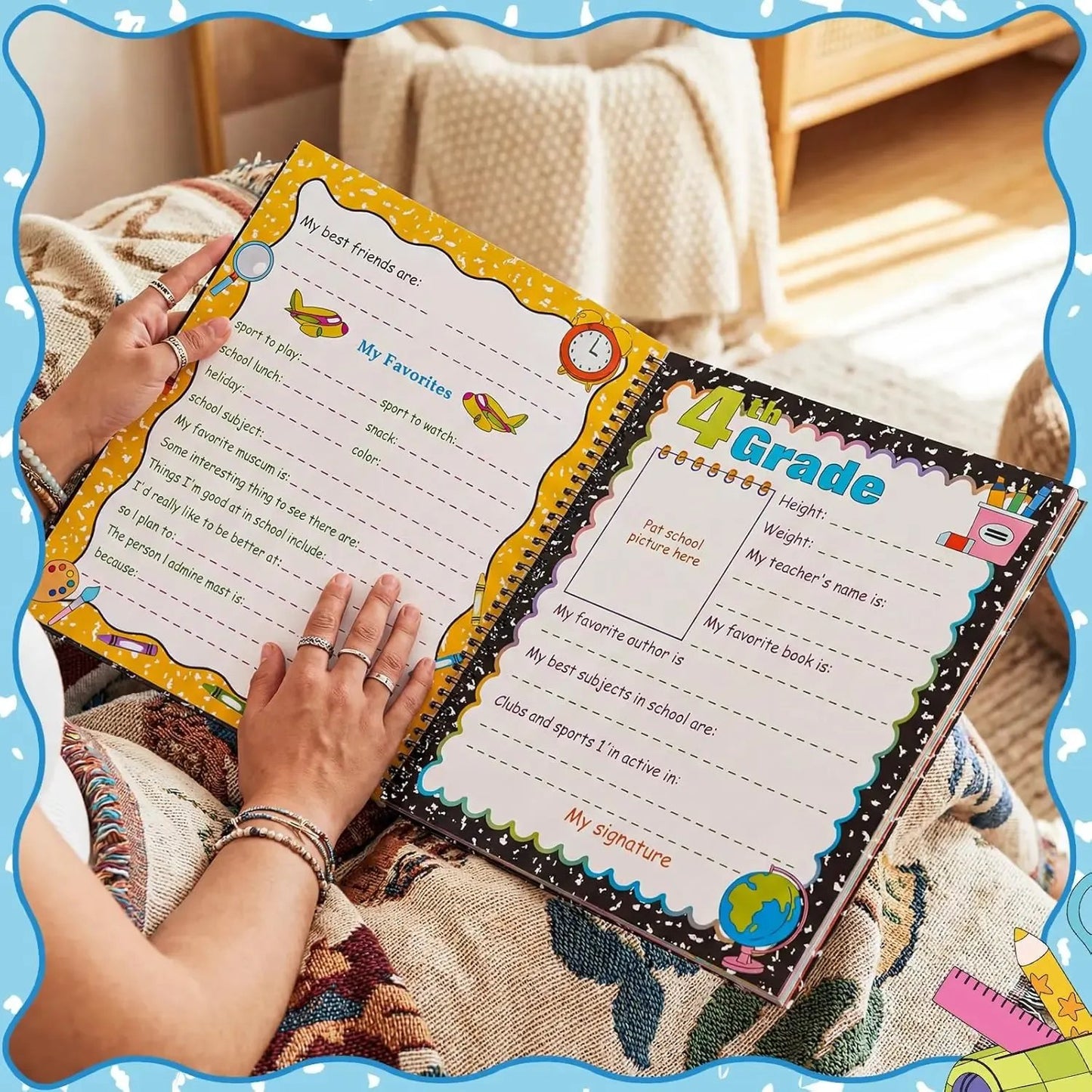 📚School Memory Book Photo Album for Kids,14 Pockets, 34 Pages, 13 Years