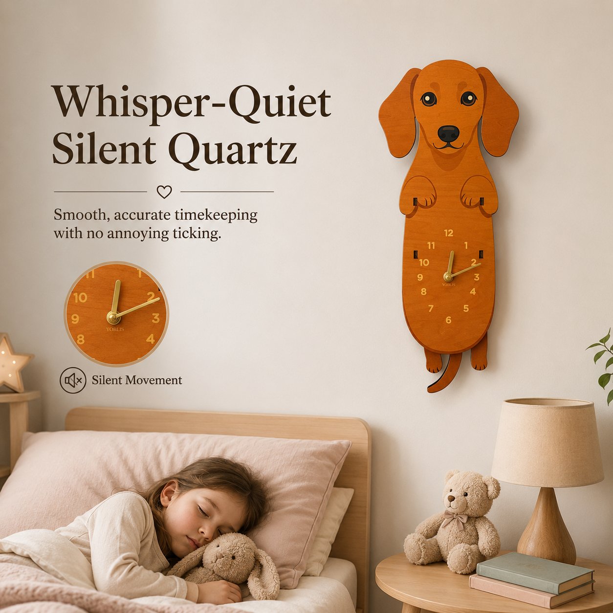 Playful Swinging Dog Wooden Wall Clock