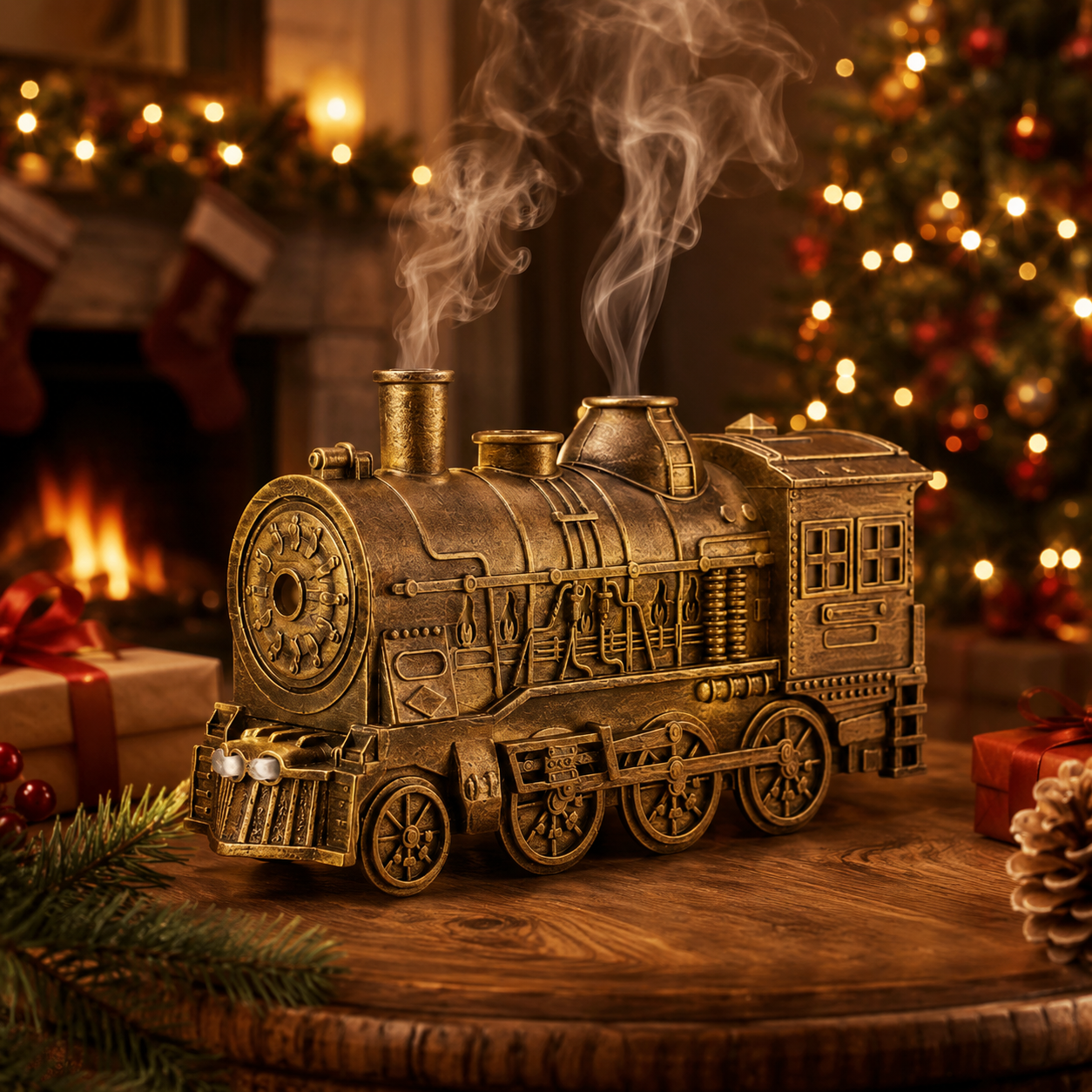 🎄 Christmas Magic Train Diffuser – Vintage Steam Train Aroma Humidifier with Cozy Mist & Ambient Light