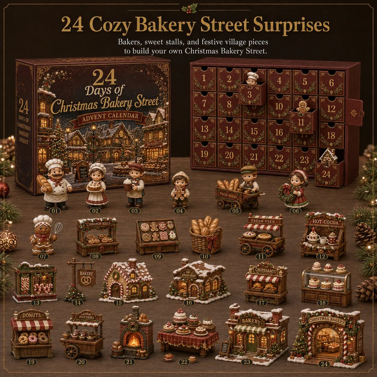 ⏳ Last Day 49% OFF – 🎄24 Days Of Christmas Village Friends Advent Calendar | 24 Unique Miniature Characters, Shops & Holiday Collectibles for a Complete Festive Village ✨