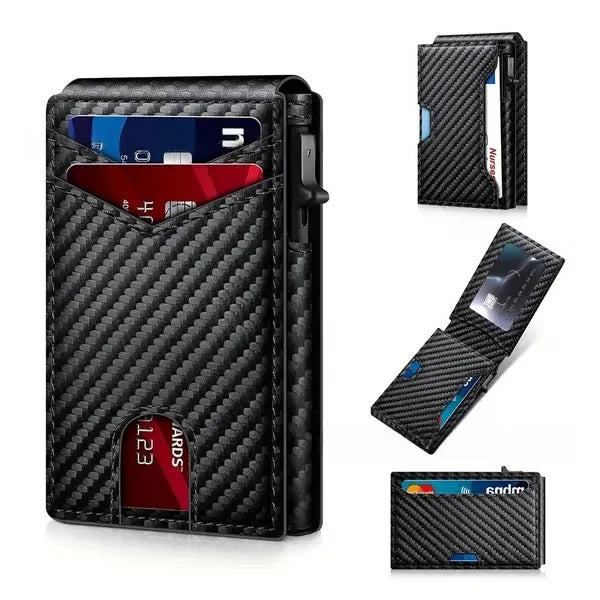 🔐 RFID Blocking Minimalist Pop-Up Wallet | One-Second Card Eject Design & Ultra Slim Pocket Wallet