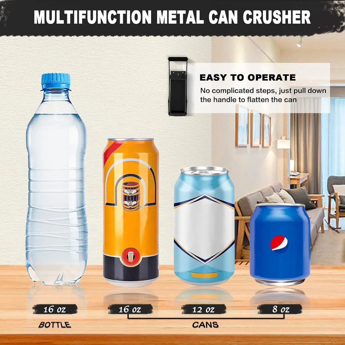 🥫16 oz Metal Can Crusher, Heavy-Duty Wall-Mounted Smasher