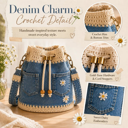 🔥 Top Back-to-School Picks - 👜 Denim Crochet Bucket Bag