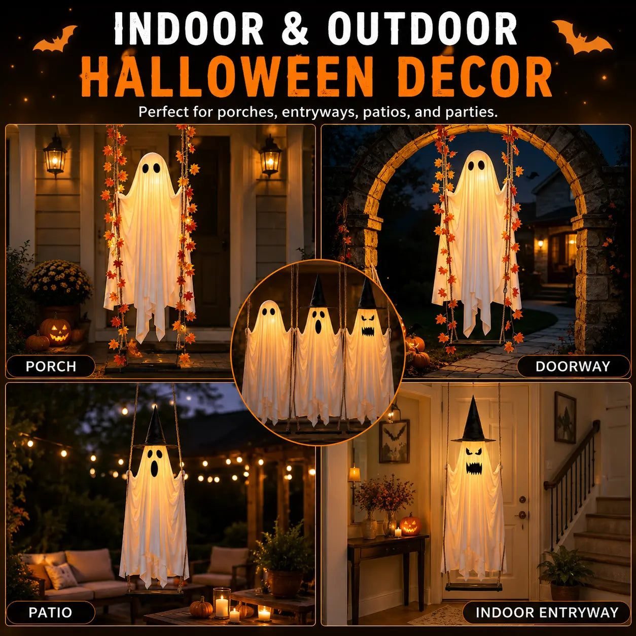 👻Halloween Swinging Ghost Light Create A Magical Haunted Porch This Halloween💡