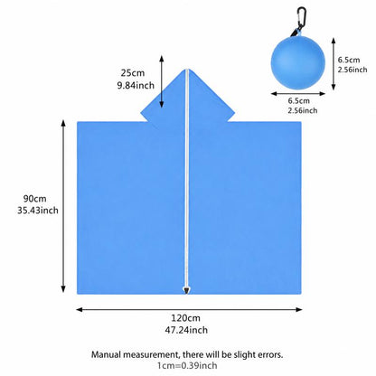 Hooded Disposable Rain Poncho, Waterproof Tear-Resistant Portable Raincoat with Keychain Ball