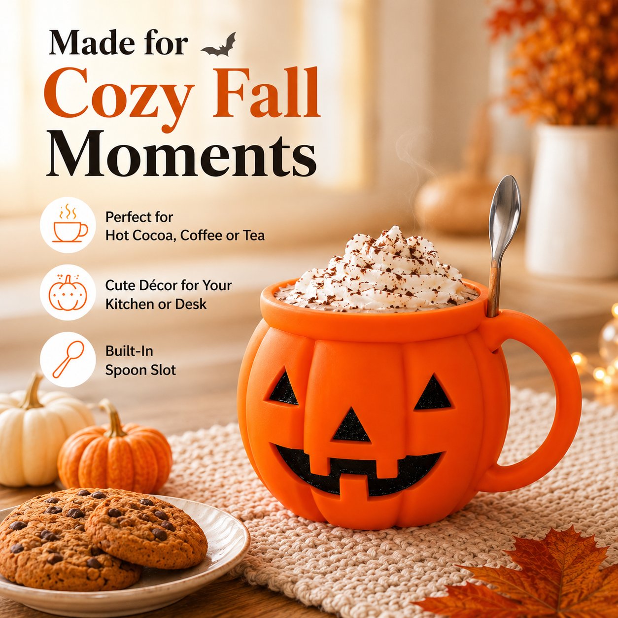 🎃 Spooky Season Starts Here — Cute Pumpkin Cup with Built-In Spoon Holder! 🥄✨