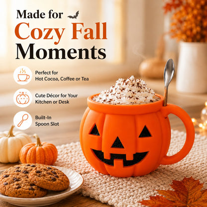 🎃 Spooky Season Starts Here — Cute Pumpkin Cup with Built-In Spoon Holder! 🥄✨