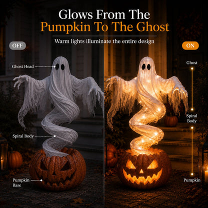 👻 Swirling Ghost Pumpkin Yard Lamp 🎃