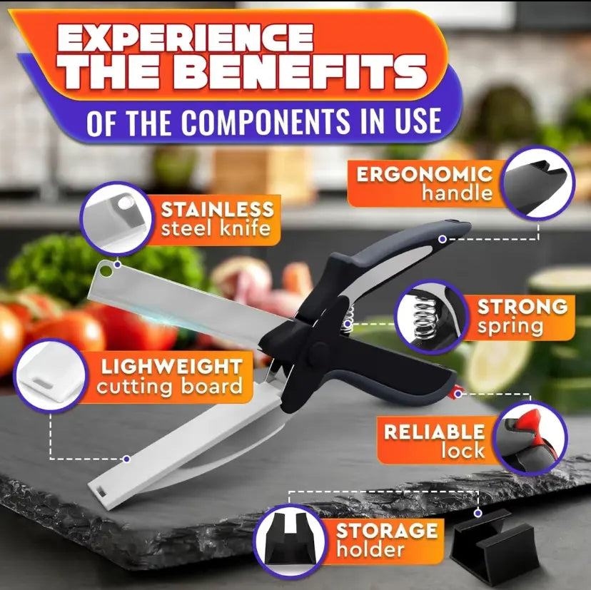 2-in-1 Kitchen Scissors with Cutting Board, Stainless Steel Food Shears