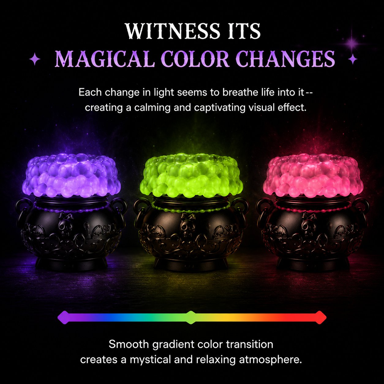 👻✨Light-up Color-changing Cauldron Waterglobe 3-Wick Candle Holder