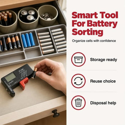 Digital Battery Checker – Large LCD display shows exact remaining power. Compact & portable – test before you toss! 🧪💪
