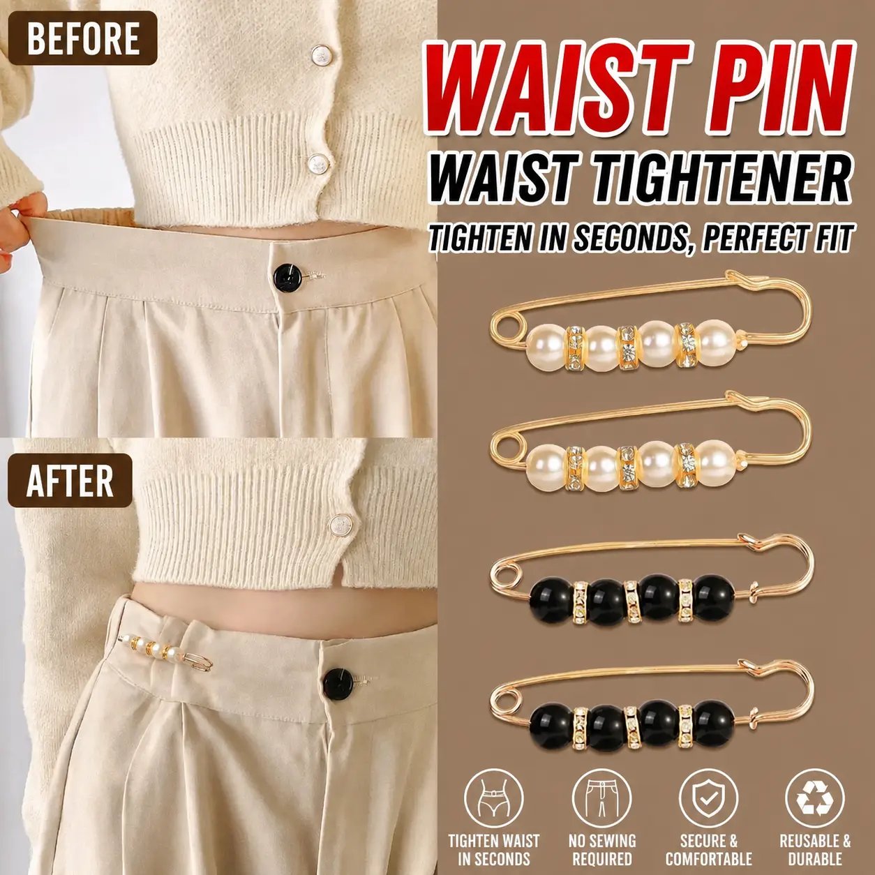 🔥6-Piece Pearl Brooch Pin Set - Decorative Mixed-Style Fasteners for Cardigans & Dresses