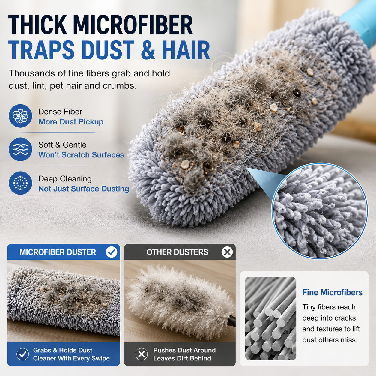 🧹 Flexible Microfiber Duster – Bend, Reach & Clean Hidden Dust