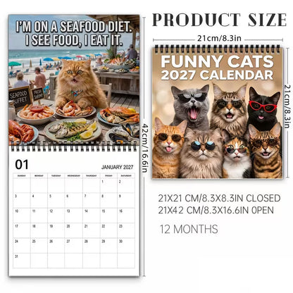 🔥Black Friday Deal｜2027 Funny Cat Meme Wall Calendar, Monthly Hanging Wall Calendar with Hilarious Cat Memes
