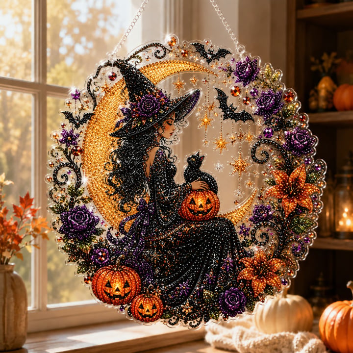 🔥Last Day 50% OFF-🎃Halloween Moon Ghost Diamond Art Hanging Ornament Kit