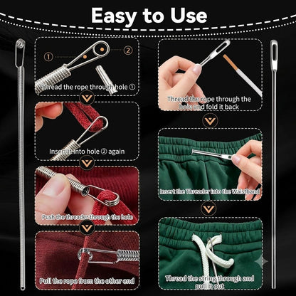 2Pcs Flexible Drawstring Threading Tool 🧵 Bendable Metal Spring Threader for Hoodies Pants Shoelaces