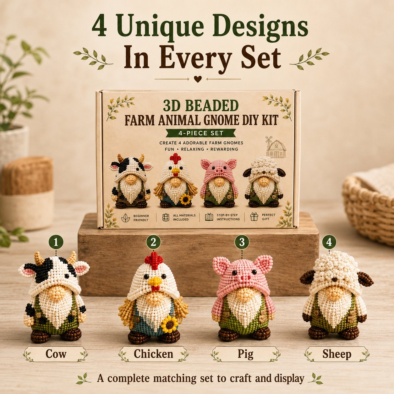 3D Beaded Gnome DIY Kit Collection
