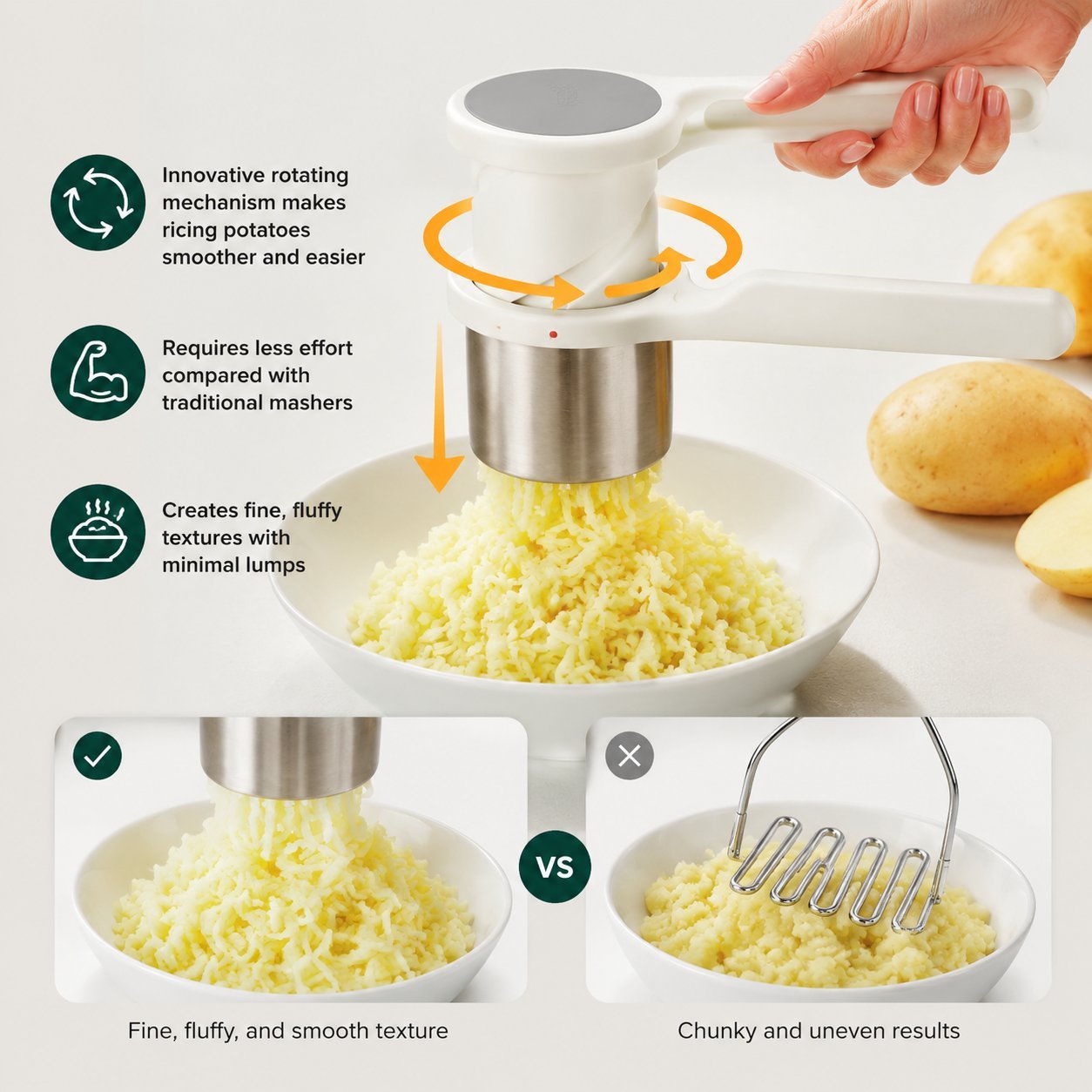 💖Hot 49% OFF🌷🥔Potato Ricer Masher -Twist-Action Stainless Steel Vegetable Puree Tool