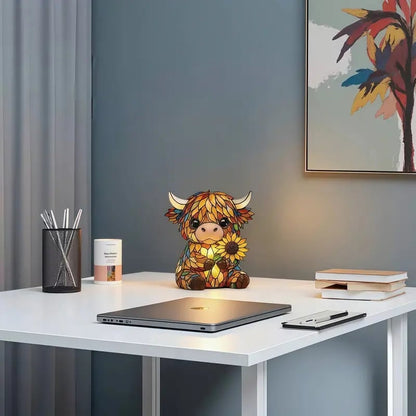 ✨ Creative Highland Cow LED Night Light, Home Cartoon Animal Resin Figurine