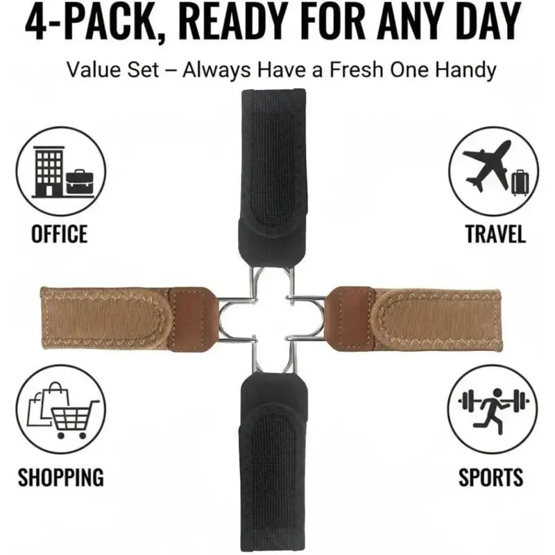 2PCS Adjustable Buckle-Free Elastic Belt, Invisible Metal Hook Waist Belt for Men & Women