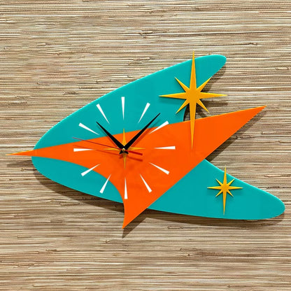 🕰️✨ Mid Century Modern Atomic Boomerang Wall Clock | Retro 1950s Starburst Design