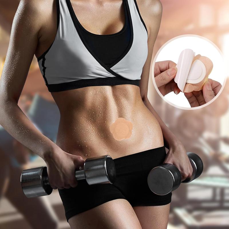 Self-adhesive belly button patch during exercise