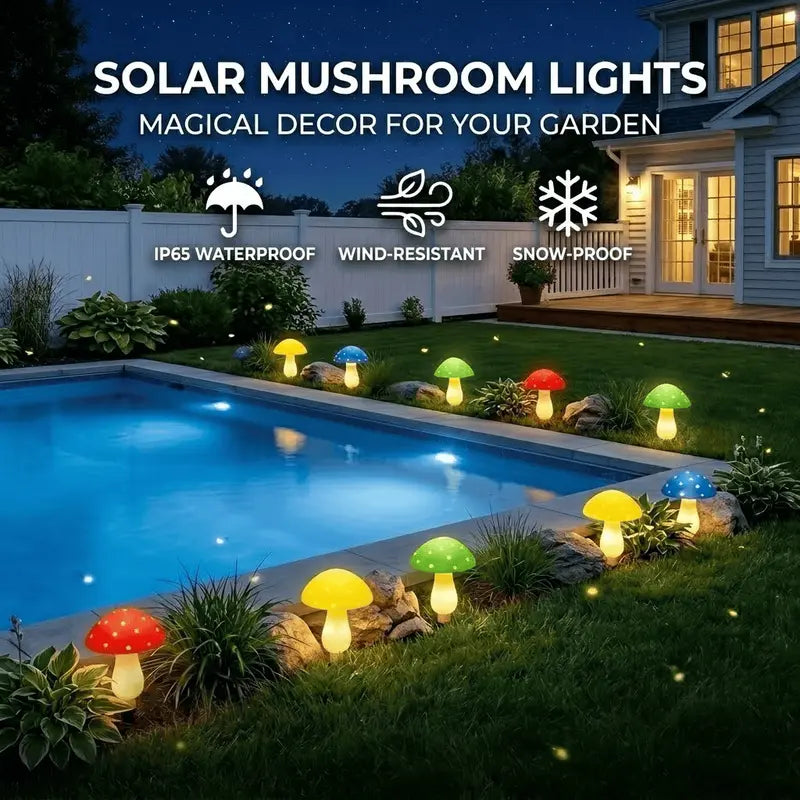 8 Pcs Solar Powered Mushroom Shaped Garden Light