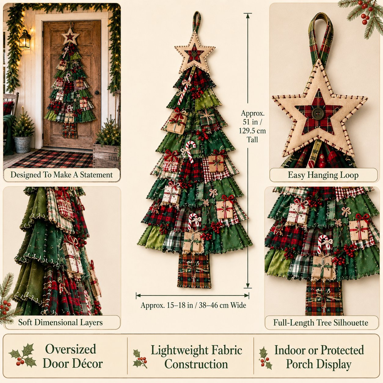🎄Beginner-Friendly DIY Oversized Patchwork Christmas Tree Door Hanging Kit