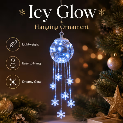 💎 CHRISTMAS FAVORITE | Crystal-Style Globe Ornament – Icy Blue LED Snowflake Hanging Decoration for Holiday Décor