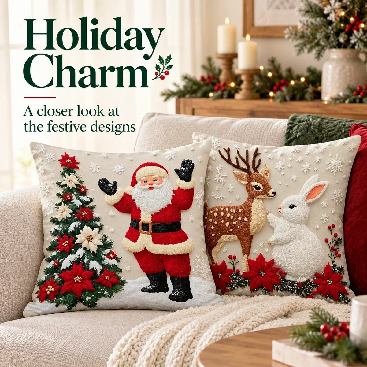 🎄 Christmas Pillow Covers 4-Piece Set — Festive Sofa Makeover