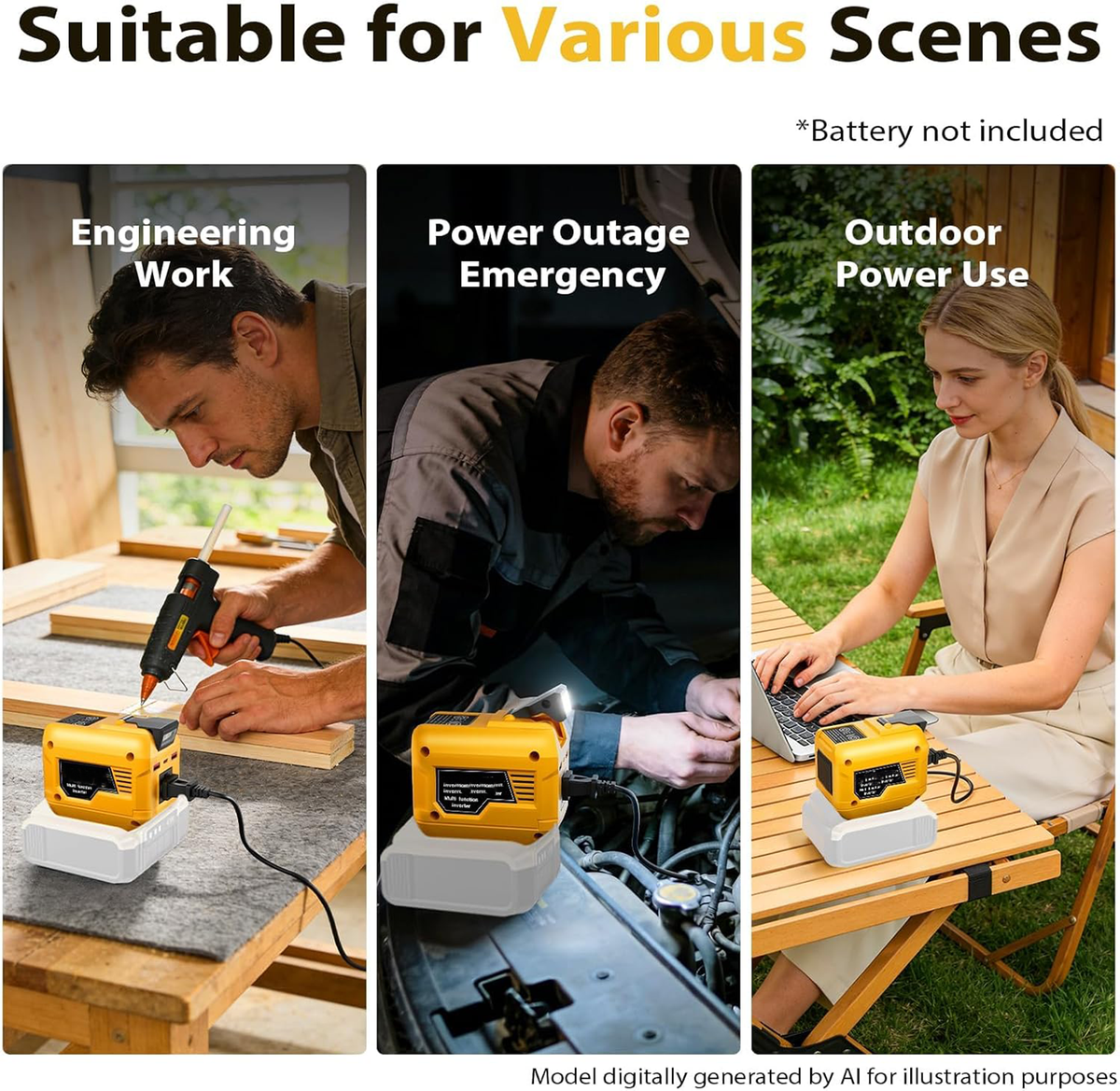 🛠️250W Power Inverter Compatible with 20V Battery Converter