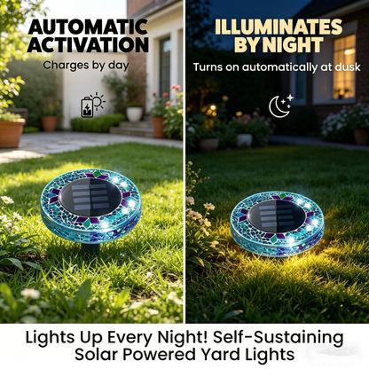 Solar Disk Lights – Handcrafted Mosaic Outdoor LED Waterproof In-Ground & Tabletop Wireless Lighting