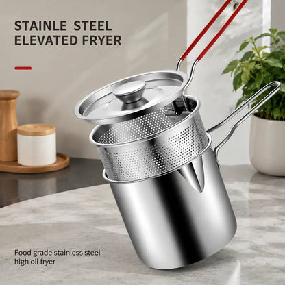 Personal Mini Deep Fryer Set – Stainless Steel Pot with Lift-Out Draining Basket & Food Tongs